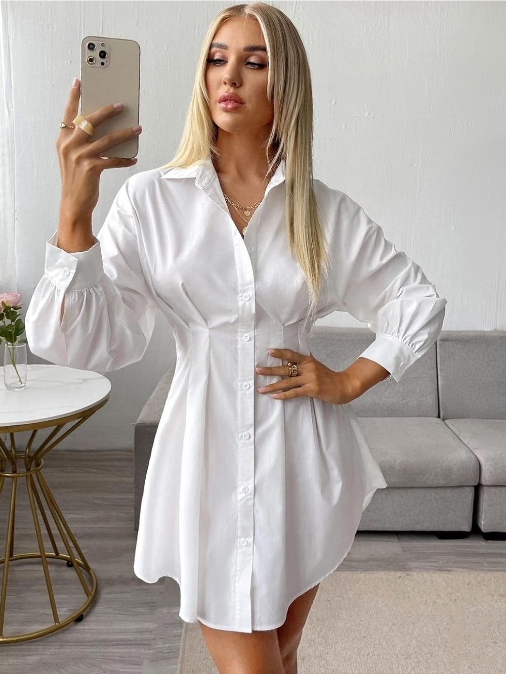 Classic White Button-Down Shirt Dress